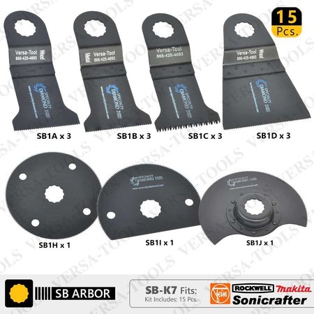 VERSA TOOL 15 PC Oscillating Saw Blade Set for Sonicrafter (SB3A, 3B, 3C, 3D, 1H, 1I, 1J) SB-K7